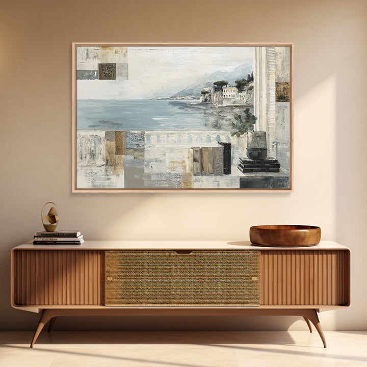 Mediterranean Terrace View Focused on Sea and Framed Canvas Print, Hotel Art, Coastal Decor, Hotel Decor, Fine Art, Boutique, HOT-3x2-63