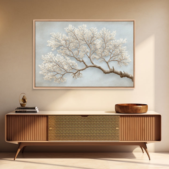 Elegant Botanical Branch on Ivory Ground Framed Canvas Print, Hotel Art, Coastal Decor, Hotel Decor, Oil Painting, Boutique, HOT-3x2-9