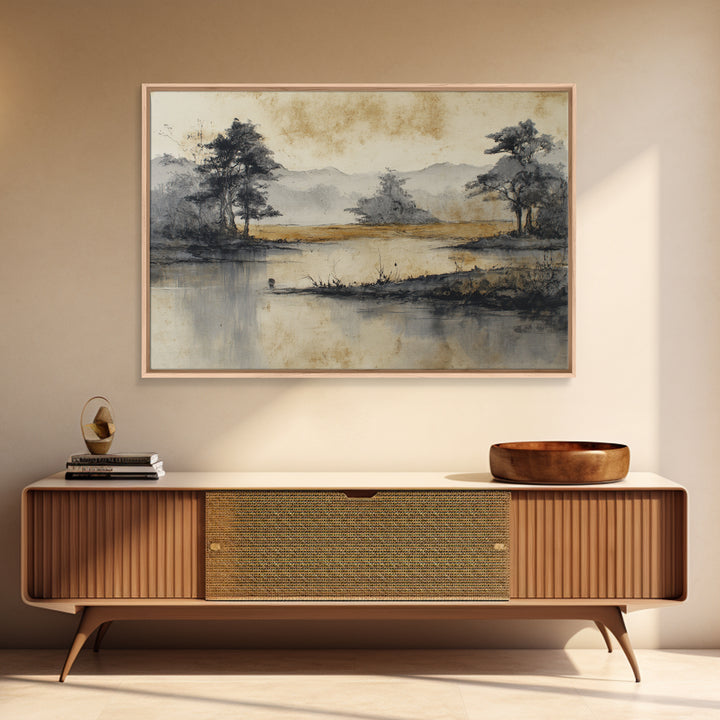 Japanese Ink Landscape Canvas Print, Hotel Art, Beach Prints, Hotel Decor, Fine Art, Boutique, Room Decor, Textured Painting, HOT-3x2-94