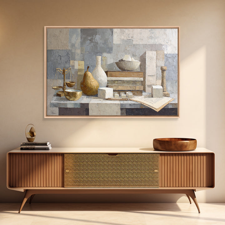 Elegant Pear Still Life on Linen Framed Canvas Print, Hotel Art, Luxury Decor, Hotel Decor, Abstract Art, Boutique, Art Prints, HOT-3x2-97