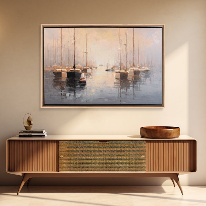Quiet Harbor with Sailboats at Dawn Canvas Print, Hotel Art, Gallery Wall Set, Hotel Decor, Fine Art, Boutique, HOT-3x2-98