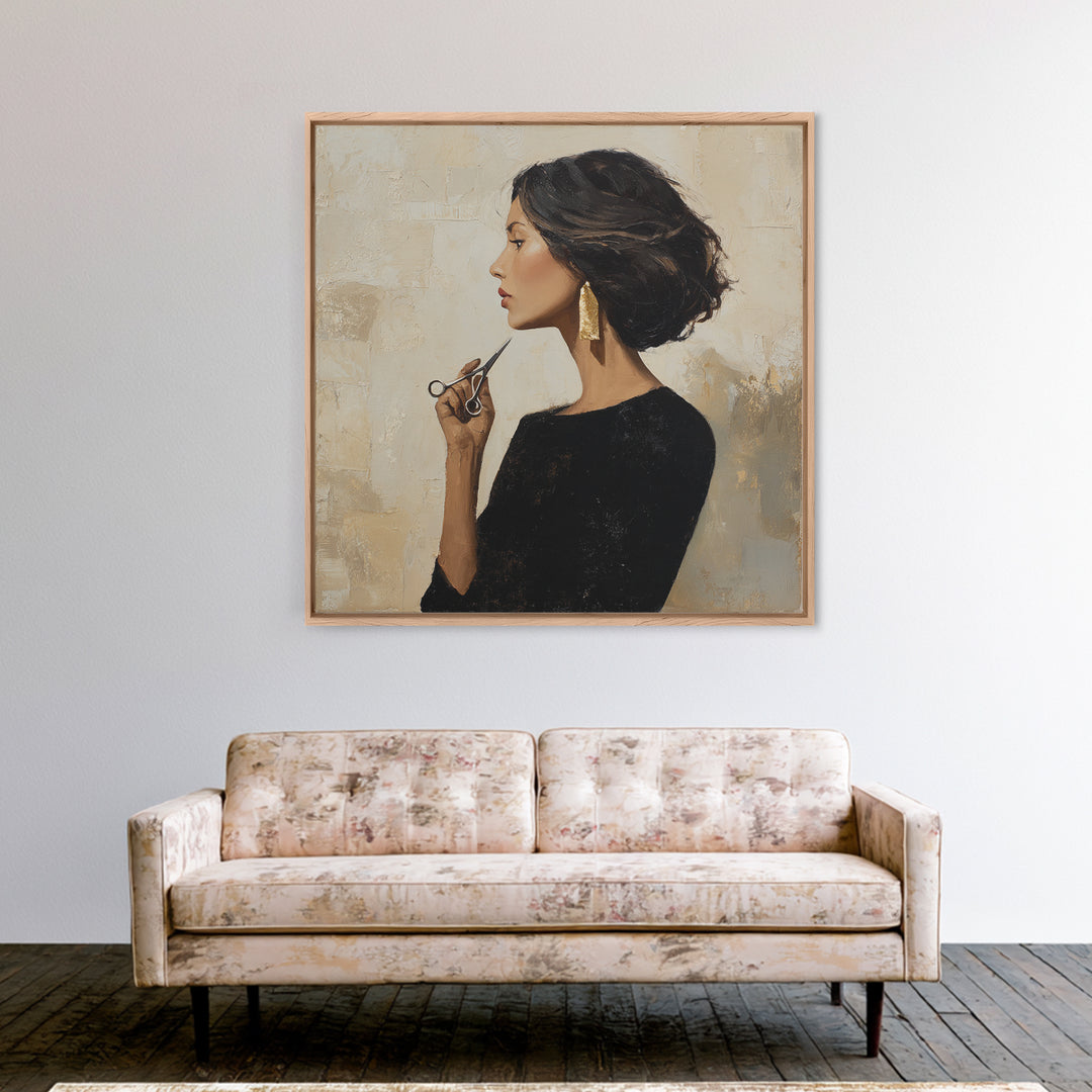 Minimal Female Profile Framed Canvas Print, Hair Salon Art, Wall Decor, Living Room Decor, Fine Art, Style, African Art, HSA-1x1-12