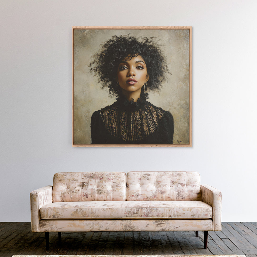 Curly Hair Portrait Canvas Print, Hair Salon Art, Minimalist Wall Art, Living Room Decor, Oil Painting, Style, Hair Stylist, HSA-1x1-15