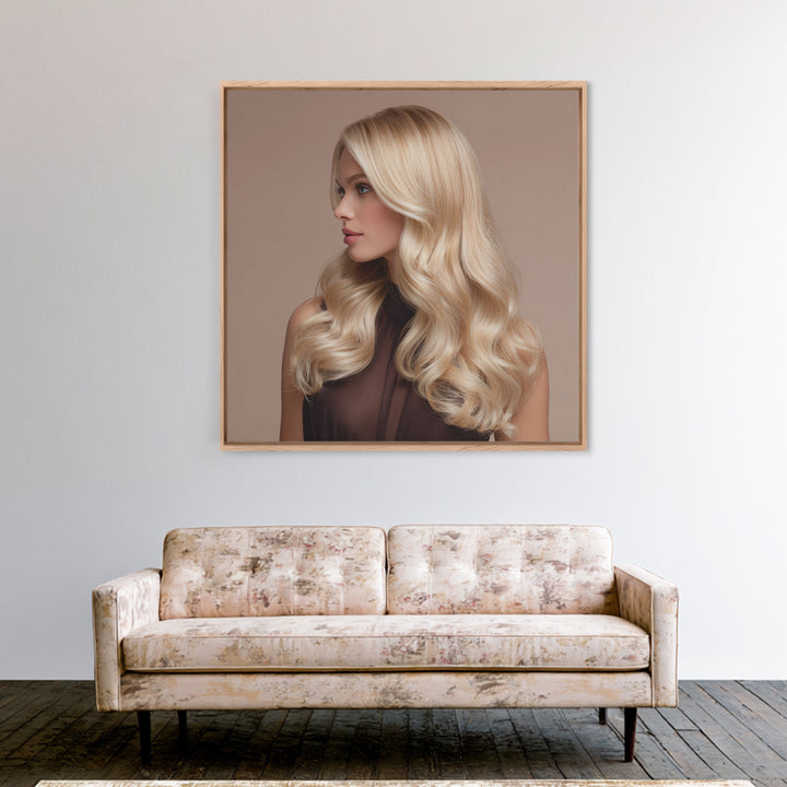 Blonde Waves Painted Framed Canvas Print, Hair Salon Art, African Art, Living Room Decor, Watercolor Art, Style, HSA-1x1-16