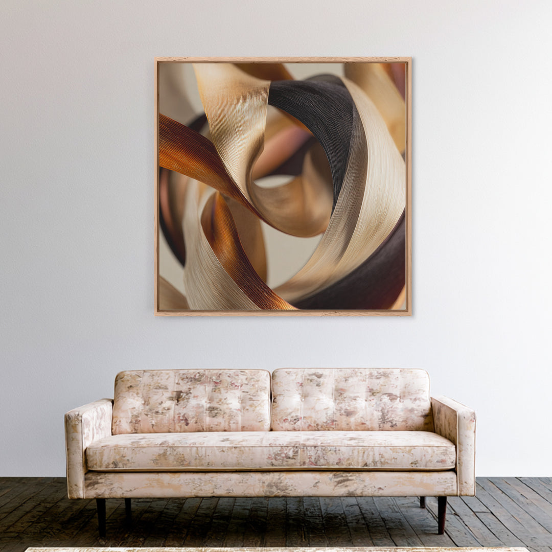 Hair Strands Turning into Abstract Ribbons Framed Canvas Print, Hair Salon Art, Salon Sign, Living Room Decor, Fine Art, Style, HSA-1x1-21