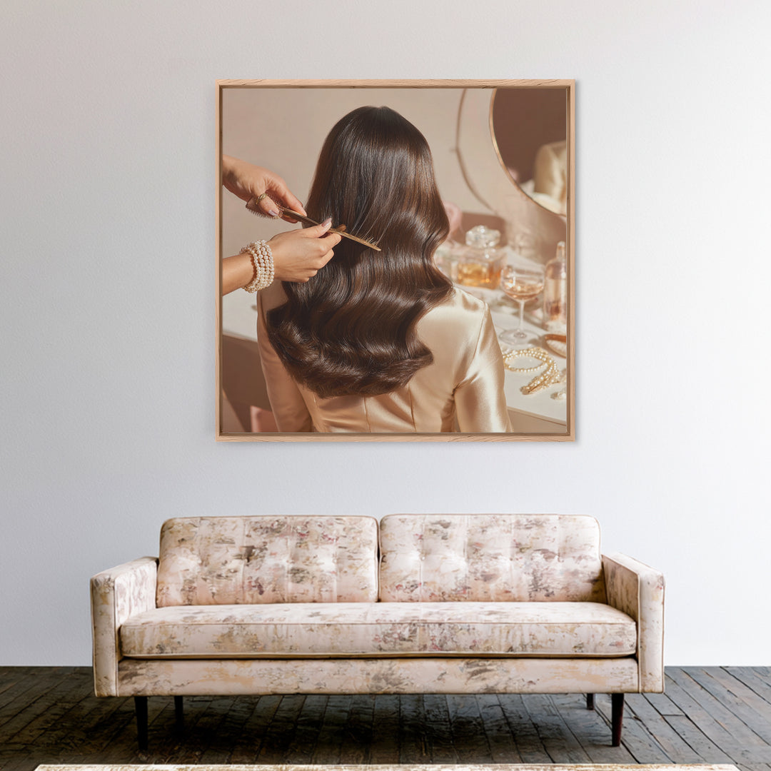 Elegant Hands Styling Hair Canvas Print, Hair Salon Art, Black Owned Art, Living Room Decor, Oil Painting, Style, HSA-1x1-22