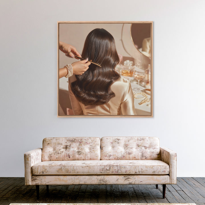 Elegant Hands Styling Hair Canvas Print, Hair Salon Art, Black Owned Art, Living Room Decor, Oil Painting, Style, HSA-1x1-22