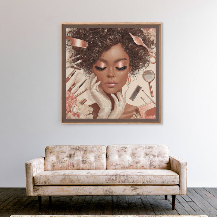 Glamour Face Portrait Framed Canvas Print, Hair Salon Art, Home Decor, Living Room Decor, Fine Art, Style, Contemporary Art, HSA-1x1-32