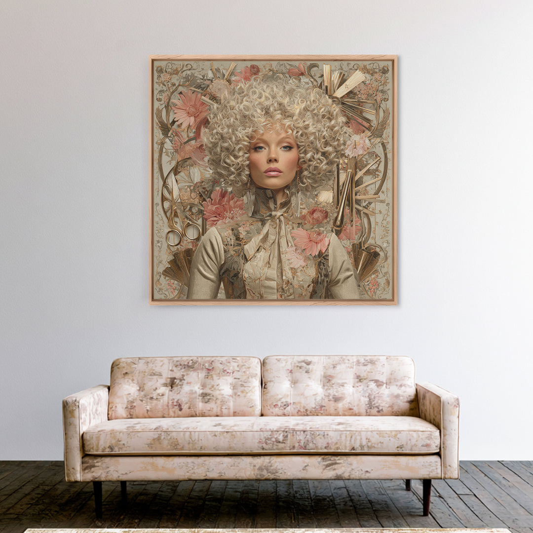 Curly Hair Portrait Framed Canvas Print, Hair Salon Art, Digital Download Art, Living Room Decor, Fine Art, Style, Home Decor, HSA-1x1-39