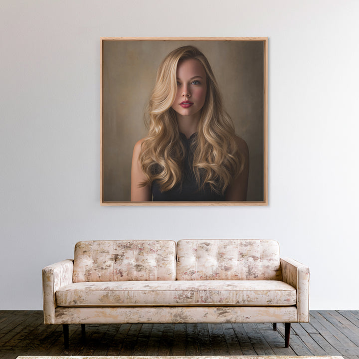 Blonde Waves Painted Framed Canvas Print, Hair Salon Art, Luxury Decor, Living Room Decor, Fine Art, Style, Printable Wall Art, HSA-1x1-40
