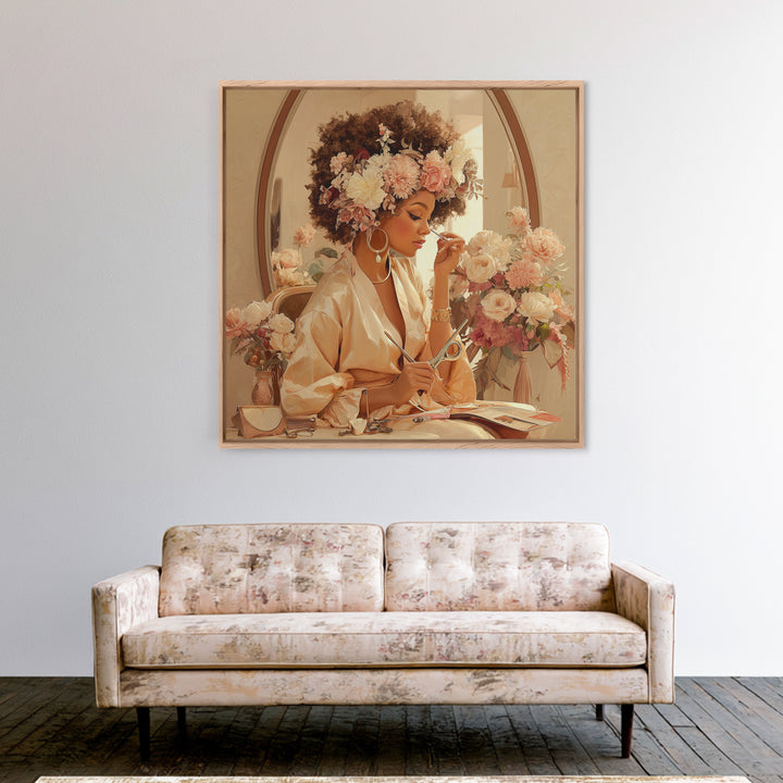 Afro Hair Portrait Framed Canvas Print, Hair Salon Art, Black Wall Art, Living Room Decor, Fine Art, Style, Afrocentric Art, HSA-1x1-44