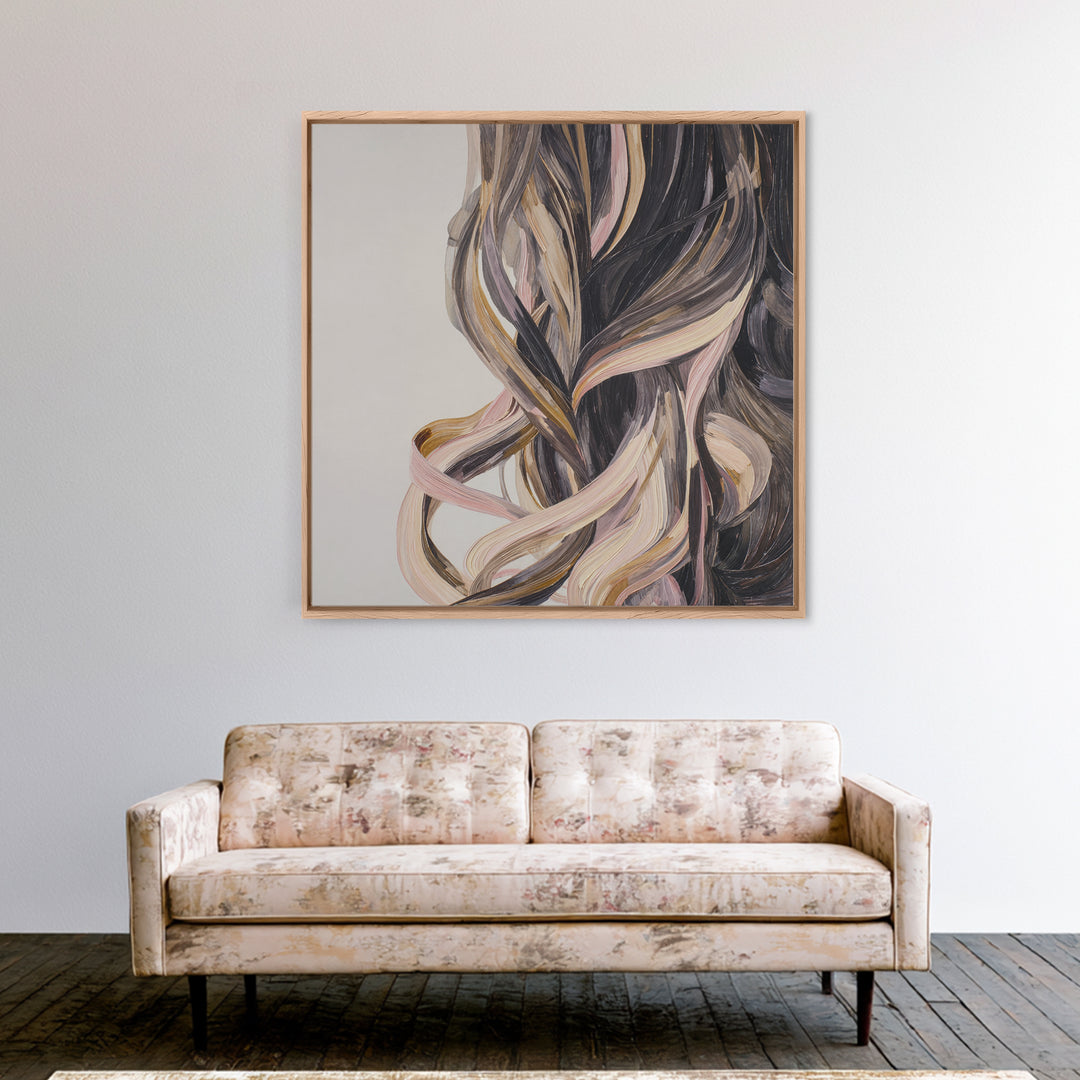 Hair Strands Turning into Abstract Ribbons Canvas Print, Hair Salon Art, Gallery Decor, Living Room Decor, Abstract Art, Style, HSA-1x1-45