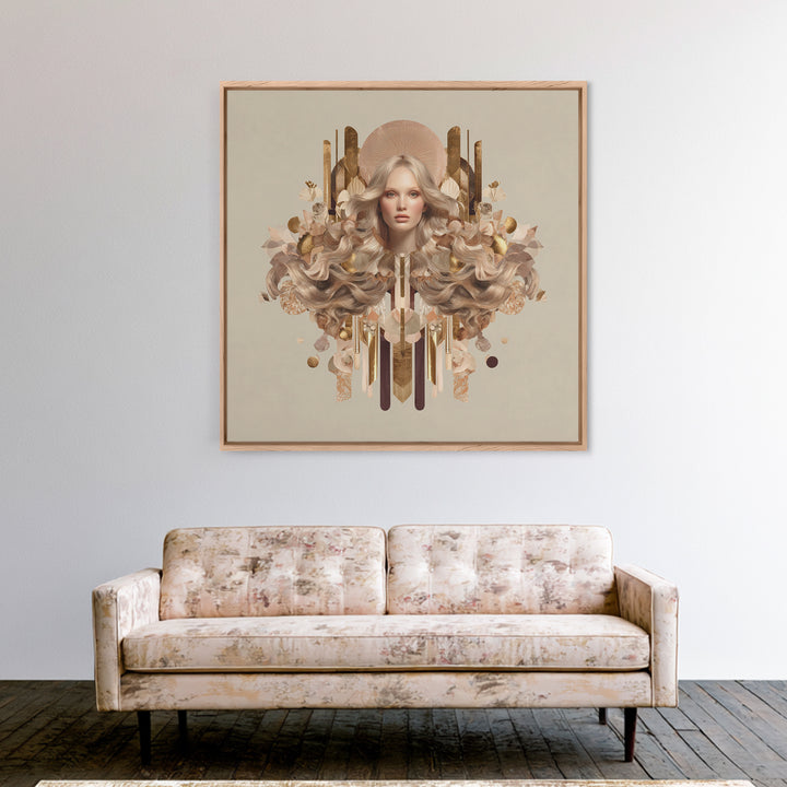 Fashion Portrait with Flowing Glossy Hair Canvas Print, Hair Salon Art, Neutral Decor, Living Room Decor, Oil Painting, Style, HSA-1x1-49