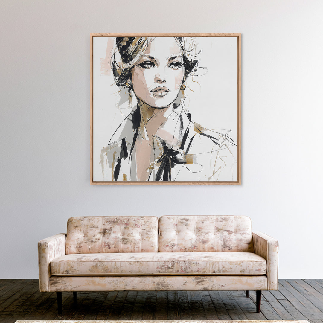 Black and White Line Art Salon Figure Canvas Print, Hair Salon Art, Girls Room Decor, Living Room Decor, Fine Art, Style, HSA-1x1-55