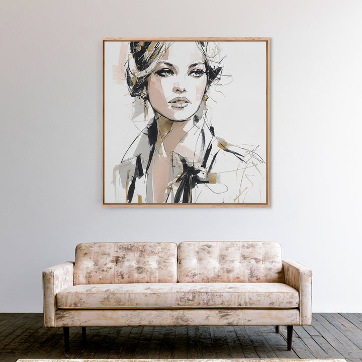 Black and White Line Art Salon Figure Canvas Print, Hair Salon Art, Girls Room Decor, Living Room Decor, Fine Art, Style, HSA-1x1-55