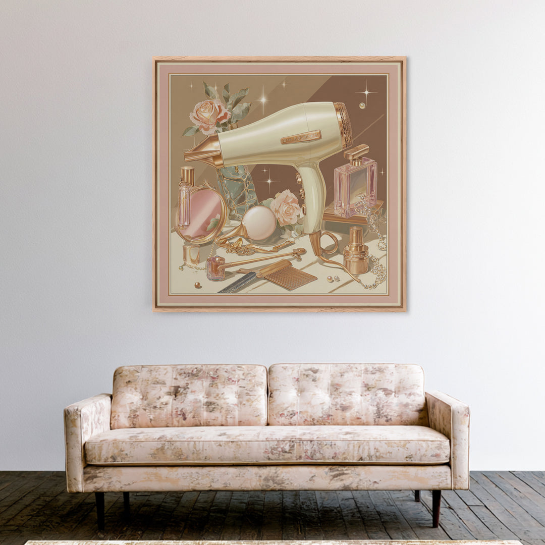 Hairdryer and Brush Framed Canvas Print, Hair Salon Art, Fine Art Print, Living Room Decor, Abstract Art, Style, Wall Decor, HSA-1x1-57
