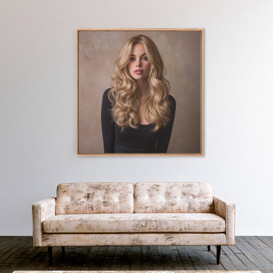 Blonde Waves Painted Framed Canvas Print, Hair Salon Art, Black Owned Art, Living Room Decor, Style, Hairdresser Gifts, HSA-1x1-64