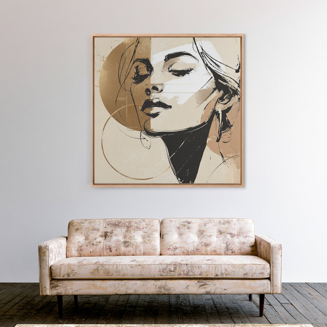 Black and White Line Art Salon Figure Framed Canvas Print, Hair Salon Art, Black Wall Art, Living Room Decor, Fine Art, Style, HSA-1x1-7
