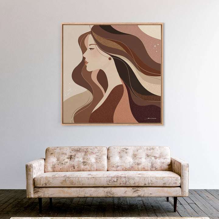 Fashion Portrait with Flowing Glossy Hair Framed Canvas Print, Hair Salon Art, Luxury Decor, Living Room Decor, Fine Art, Style, HSA-1x1-73