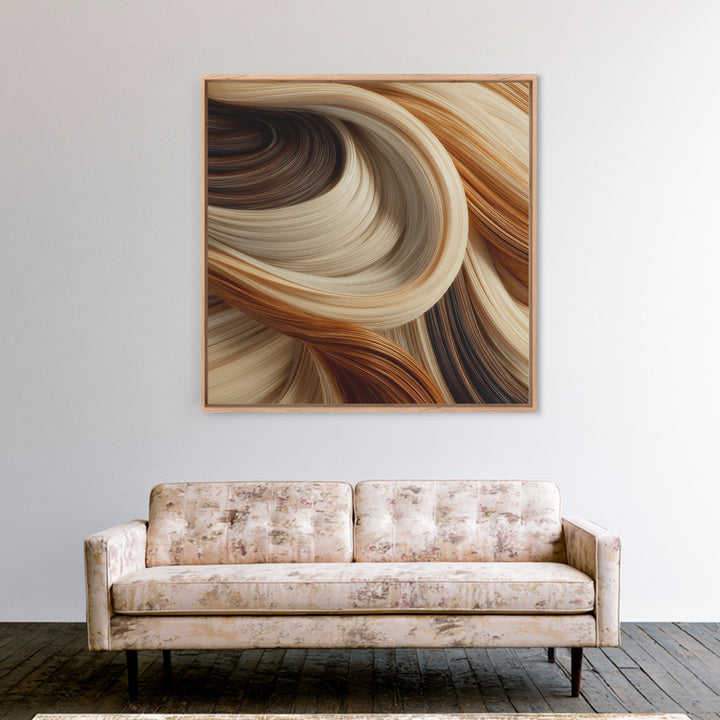 Abstract Hair Strands Forming Elegant Waves Canvas Print, Hair Salon Art, Neutral Decor, Living Room Decor, Abstract Art, Style, HSA-1x1-75