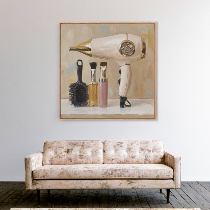 Hairdryer and Brush Canvas Print, Hair Salon Art, Textured Painting, Living Room Decor, Style, Black Art, Printable Art, HSA-1x1-81