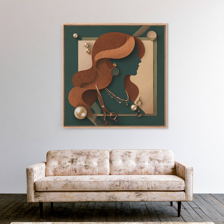 Copper Hair Silhouette Canvas Print, Hair Salon Art, Gallery Decor, Living Room Decor, Oil Painting, Style, Wall Art, HSA-1x1-82