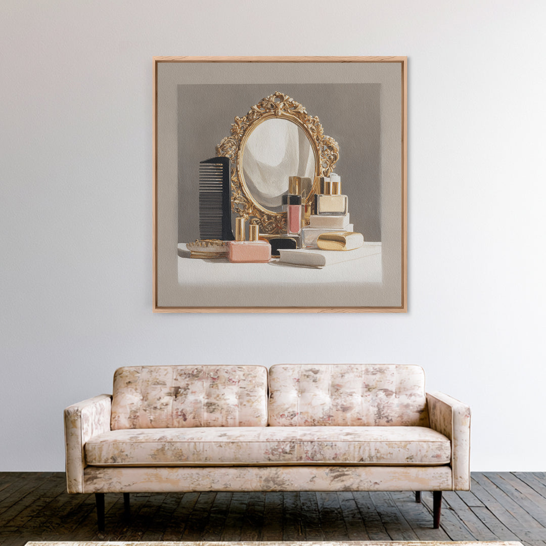 Baroque Mirror and Comb Still Life Canvas Print, Hair Salon Art, Boho Decor, Living Room Decor, Fine Art, Style, Art Print, HSA-1x1-89