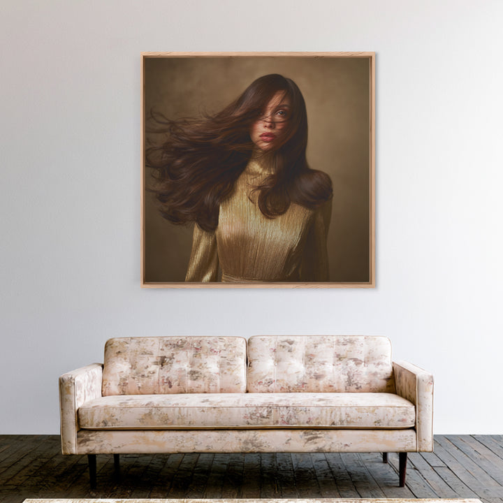 Fashion Portrait with Flowing Glossy Hair Canvas Print, Hair Salon Art, Wall Art, Living Room Decor, Fine Art, Style, HSA-1x1-97