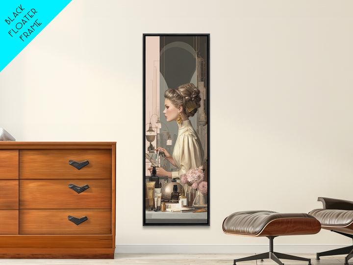 Minimal Female Profile Framed Canvas Print, Hair Salon Art, Luxury Decor, Living Room Decor, Fine Art, Style, HSA-1x3-24