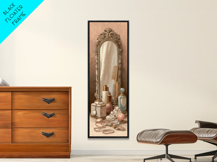 Baroque Mirror and Comb Still Life Framed Canvas Print, Hair Salon Art, Neutral Decor, Living Room Decor, Fine Art, Style, HSA-1x3-29