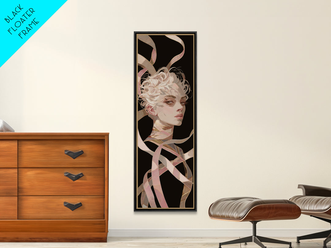 Hair Strands Turning into Abstract Ribbons Canvas Print, Hair Salon Art, Black Wall Art, Living Room Decor, Fine Art, Style, HSA-1x3-33
