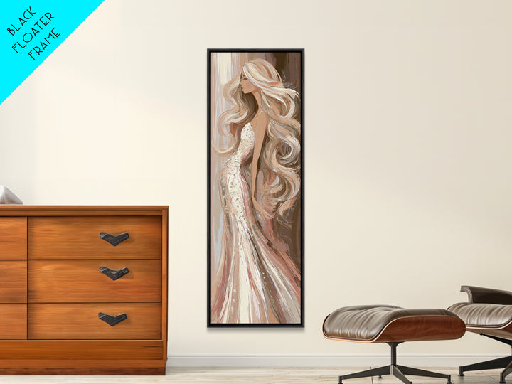Blonde Waves Painted Framed Canvas Print, Hair Salon Art, Modern Decor, Living Room Decor, Fine Art, Style, Wall Decor, HSA-1x3-4