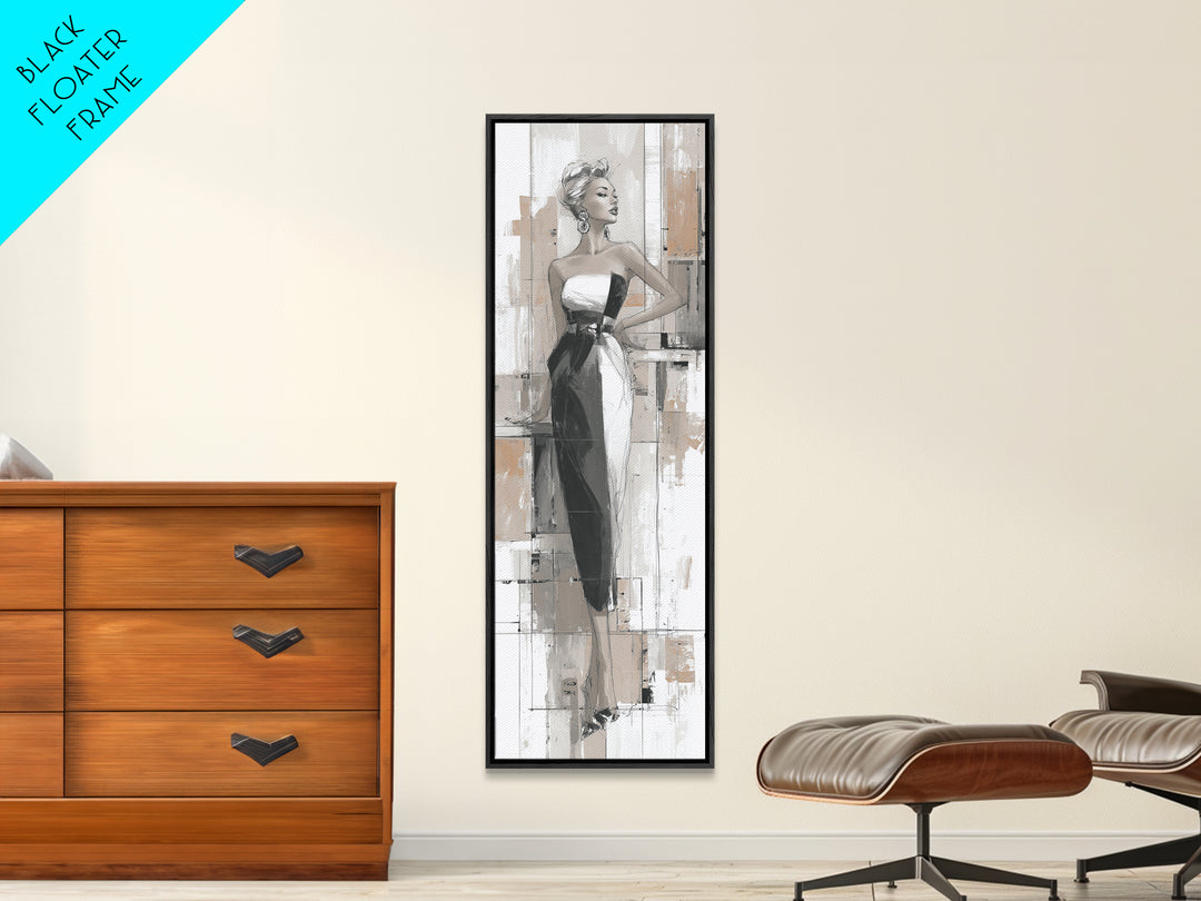 Black and White Line Art Salon Figure Canvas Print, Hair Salon Art, Metal Wall Art, Living Room Decor, Fine Art, Style, HSA-1x3-43