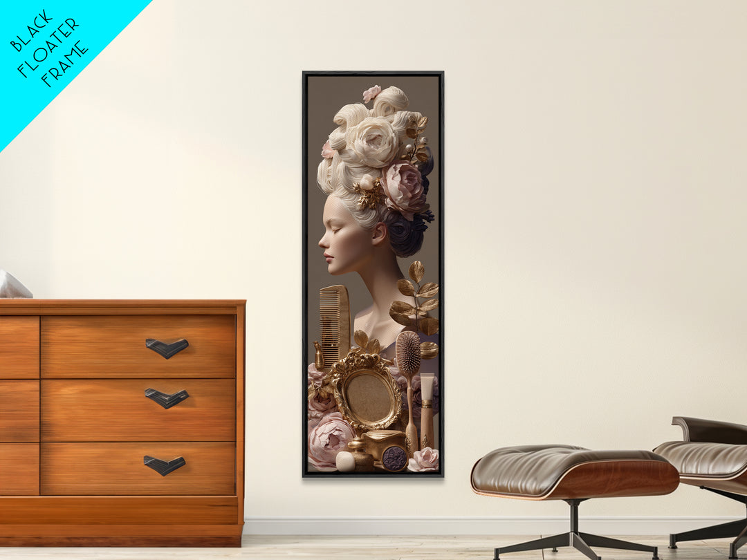 Baroque Mirror and Comb Still Life Canvas Print, Hair Salon Art, Hairdresser Gift, Living Room Decor, Fine Art, Style, HSA-1x3-5
