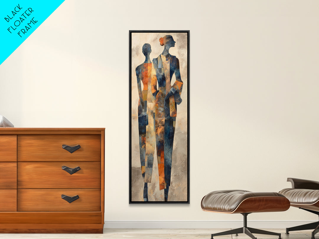 Fashion Portrait with Flowing Glossy Hair Framed Canvas Print, Hair Salon Art, Textured Painting, Living Room Decor, Style, HSA-1x3-61