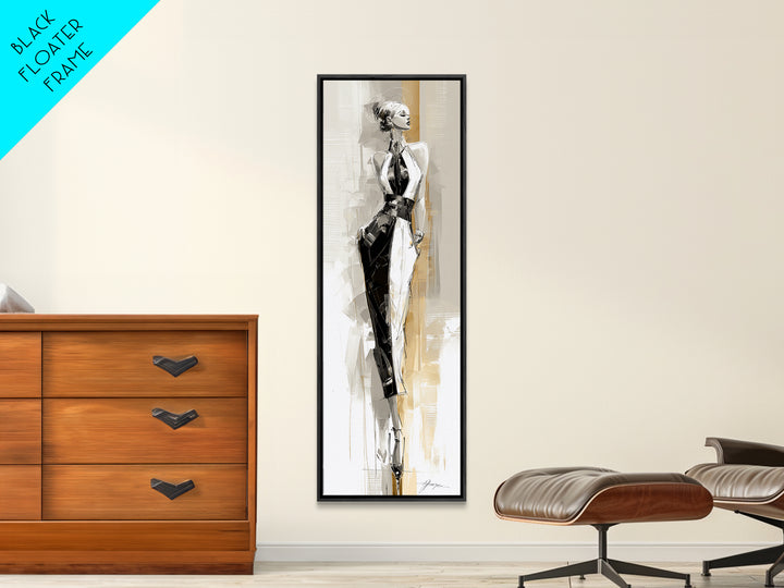 Black and White Line Art Salon Figure Framed Canvas Print, Hair Salon Art, Hair Stylist, Living Room Decor, Fine Art, Style, HSA-1x3-91