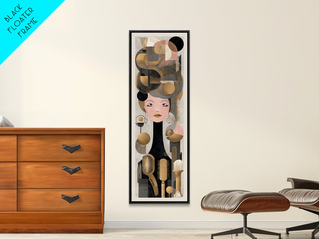 Hairdryer and Brush Canvas Print, Hair Salon Art, Minimalist Decor, Living Room Decor, Fine Art, Style, Black Wall Art, HSA-1x3-93