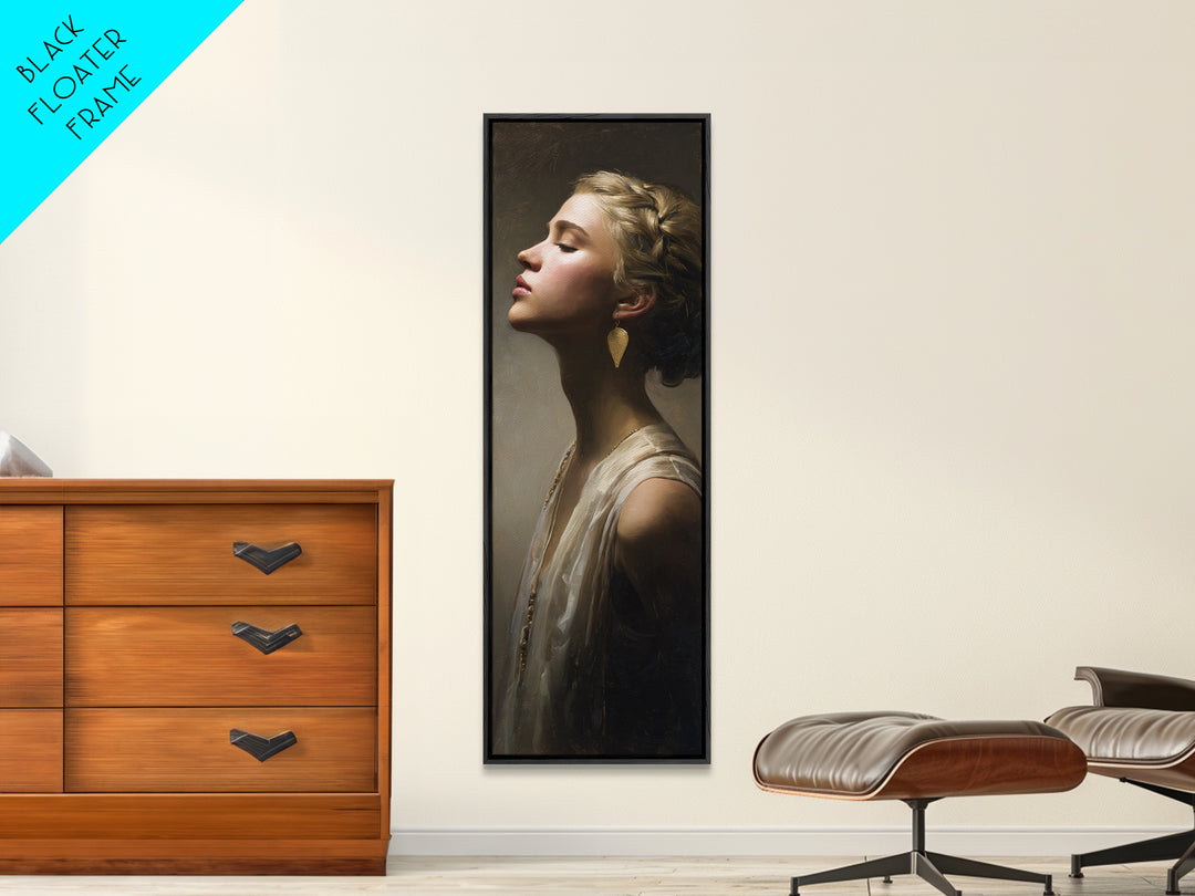 Minimal Female Profile Framed Canvas Print, Hair Salon Art, Black Owned Art, Living Room Decor, Abstract Art, Style, HSA-1x3-96