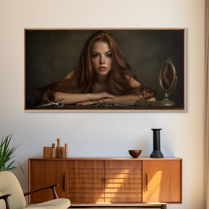 Glamour Face Portrait Framed Canvas Print, Hair Salon Art, Black Girl Art, Living Room Decor, Fine Art, Style, Modern Decor, HSA-2x1-100