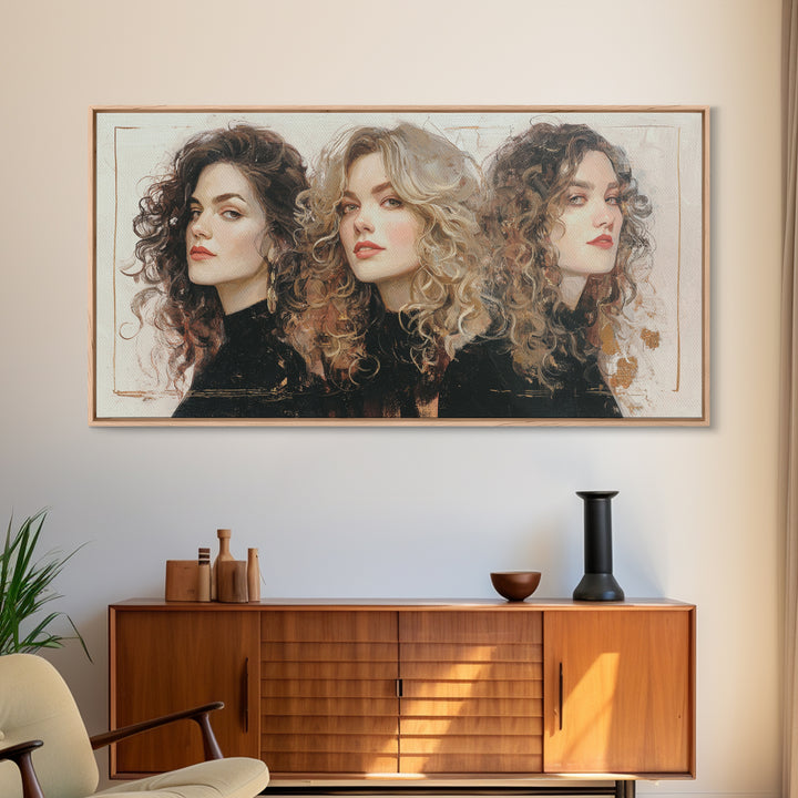 Curly Hair Portrait Framed Canvas Print, Hair Salon Art, Digital Download Art, Living Room Decor, Fine Art, Style, Home Decor, HSA-2x1-11