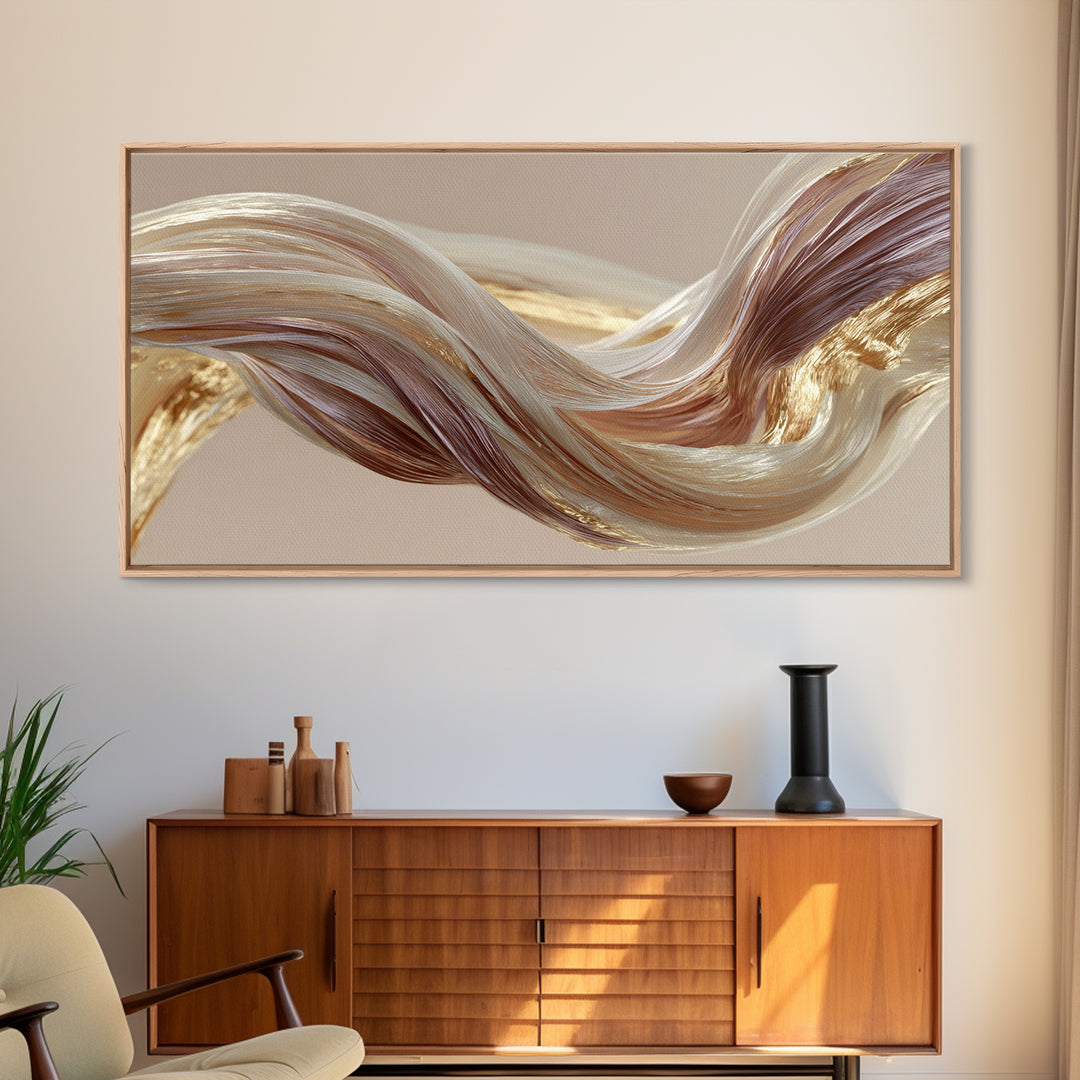 Abstract Hair Strands Forming Elegant Waves Framed Canvas Print, Hair Salon Art, Digital Art, Living Room Decor, Abstract Art, HSA-2x1-23
