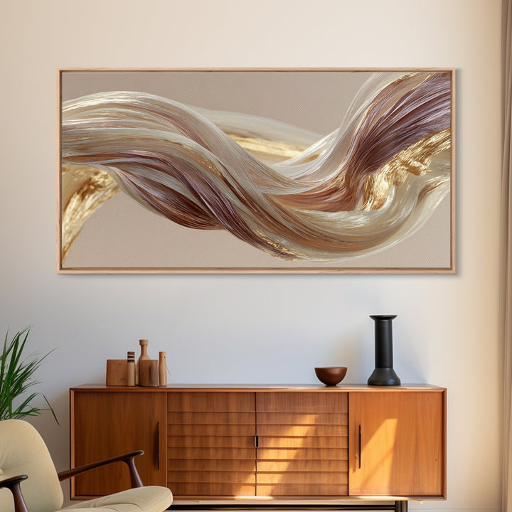 Abstract Hair Strands Forming Elegant Waves Framed Canvas Print, Hair Salon Art, Digital Art, Living Room Decor, Abstract Art, HSA-2x1-23
