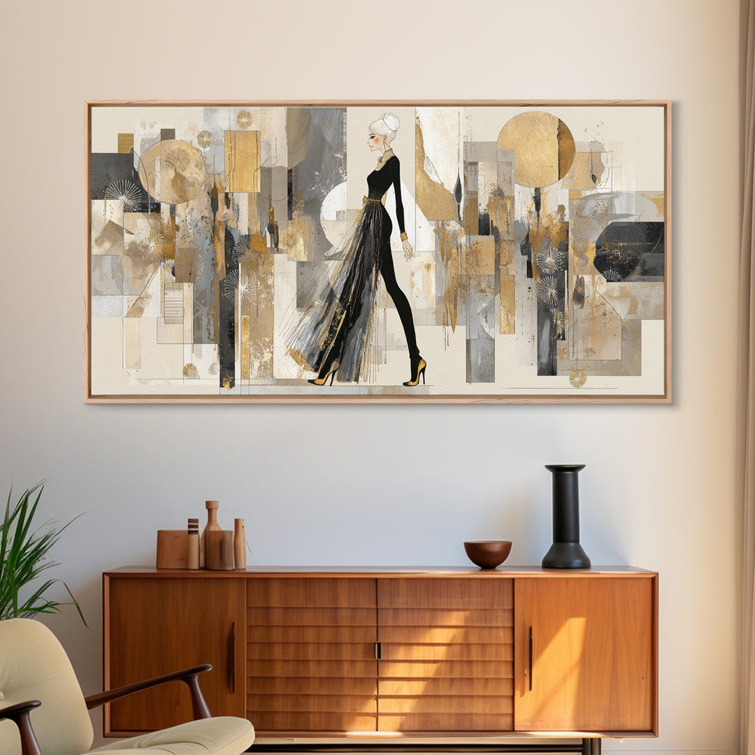 Black and White Line Art Salon Figure Framed Canvas Print, Hair Salon Art, Modern Decor, Living Room Decor, Fine Art, Style, HSA-2x1-27