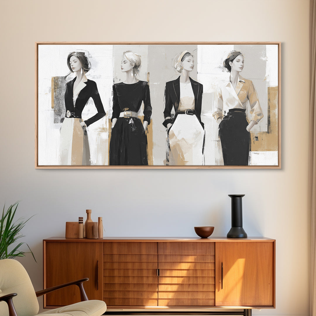 Black and White Line Art Salon Figure Framed Canvas Print, Hair Salon Art, Black Wall Art, Living Room Decor, Fine Art, Style, HSA-2x1-3