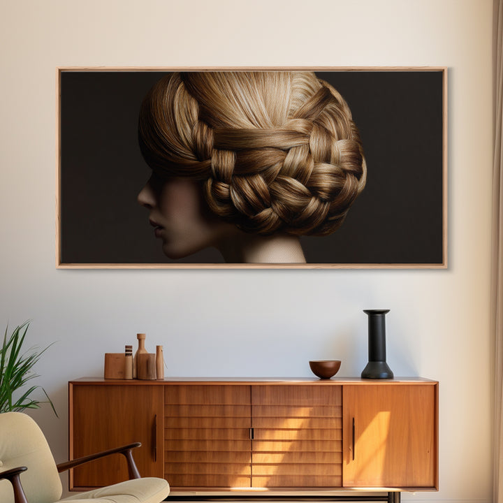 Braided Hairstyle Study Canvas Print, Hair Salon Art, Metal Wall Art, Living Room Decor, Fine Art, Style, Black and White Art, HSA-2x1-31