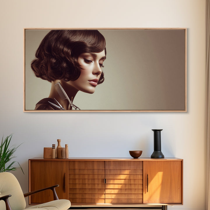 Woman with Dramatic Bob Haircut in Art Canvas Print, Hair Salon Art, Wall Decor, Living Room Decor, Style, African Art, HSA-2x1-48