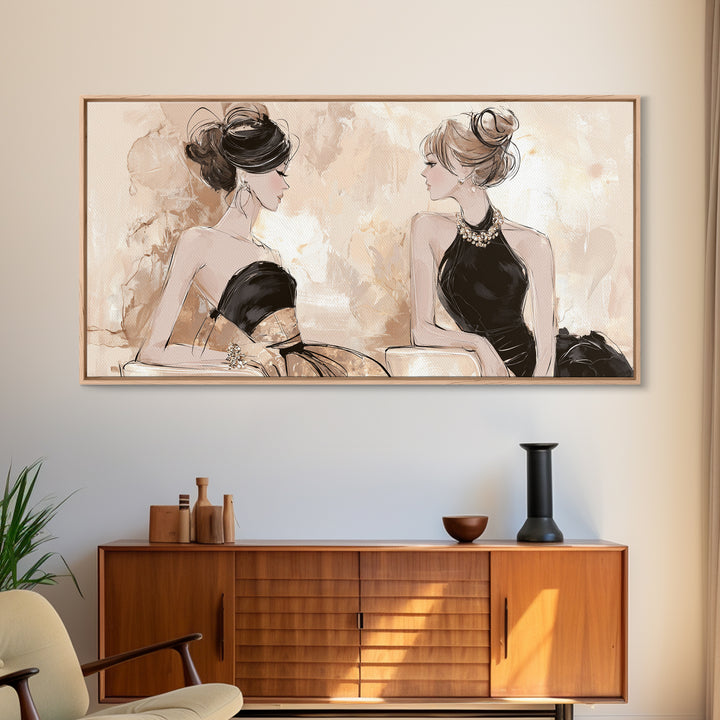 Black and White Line Art Salon Figure Framed Canvas Print, Hair Salon Art, Minimalist Wall Art, Living Room Decor, Style, HSA-2x1-51