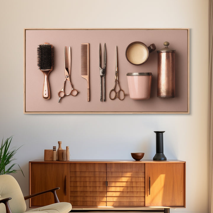 Rose Gold Salon Tool Still Life Canvas Print, Hair Salon Art, Wall Art, Living Room Decor, Fine Art, Style, Minimalist Wall Art, HSA-2x1-58