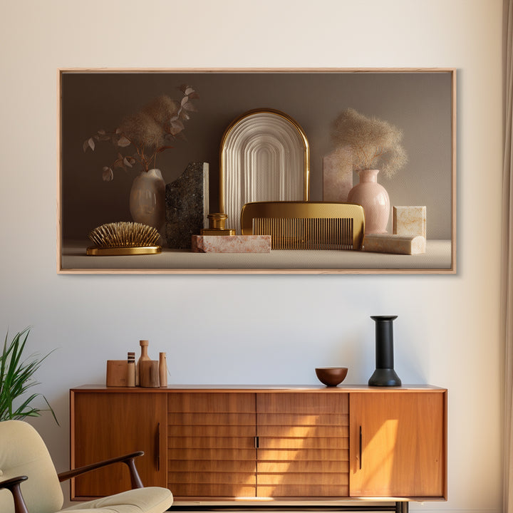 Baroque Mirror and Comb Still Life Canvas Print, Hair Salon Art, Digital Prints, Living Room Decor, Style, Black Woman Art, HSA-2x1-61