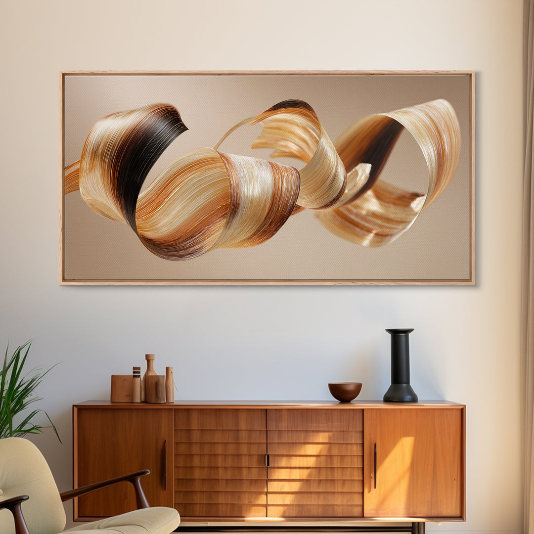 Hair Strands Turning into Abstract Ribbons Framed Canvas Print, Hair Salon Art, Art Print, Living Room Decor, Fine Art, Style, HSA-2x1-65